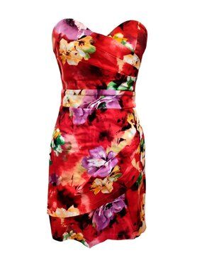Strapless Floral Mini Dress Red Multicolor Size 5 Love Tease Cotton Blend